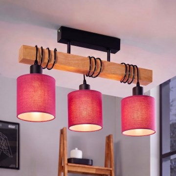 Brilagi - Opbouwkroonluchter NUBILA 3xE27/60W/230V grenen/roze
