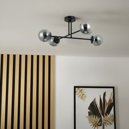 Brilagi - Opbouwplafonnière MALIVA 4xE14/15W/230V zwart/rookglas