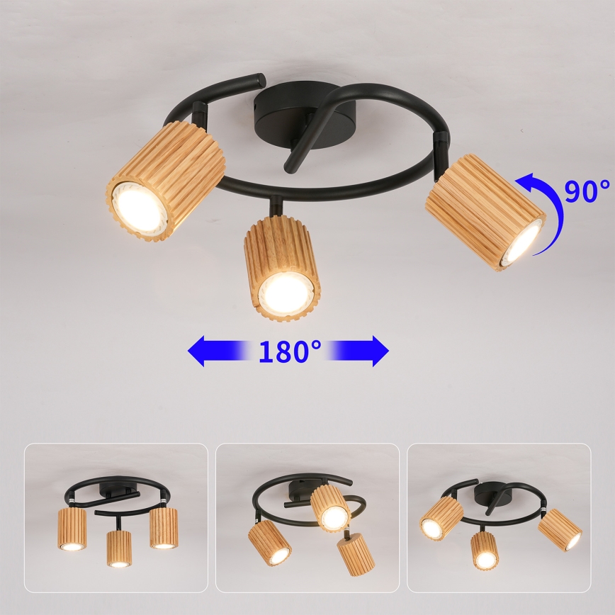 Brilagi - Opbouwspot MODERN WOOD 3x GU10/8W/230V hout/zwart