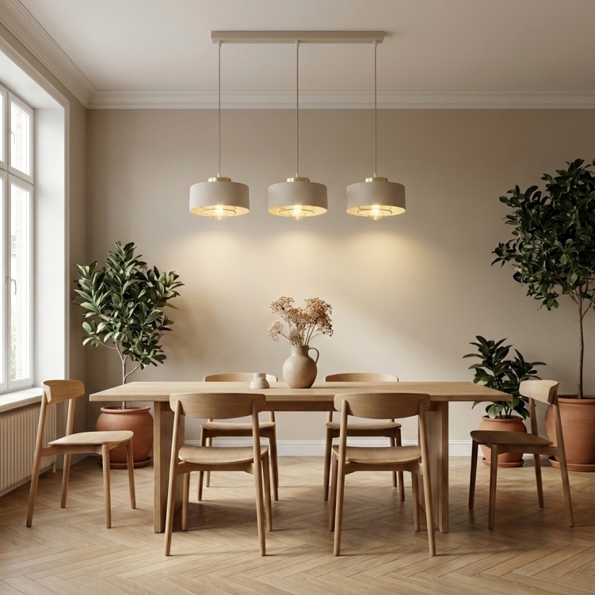 Brilagi - Pendellamp aan kabel 3xE27/60W/230V beige/goud