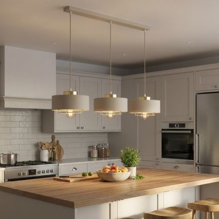 Brilagi - Pendellamp aan kabel 3xE27/60W/230V beige/goud