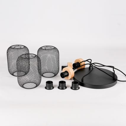 Brilagi - Pendellamp met kabel BASKLITE 3xE27/15W/230V hout/zwart