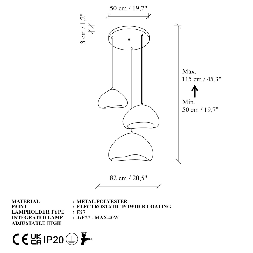 Brilagi - Pendellamp WABI SABI 3xE27/40W/230V, Ø 82 cm, wit