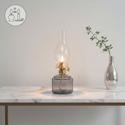 Brilagi - Petroleumlamp MERLIN rookglas/grijs