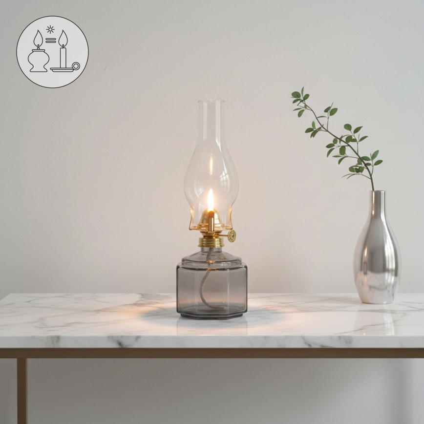 Brilagi - Petroleumlamp MERLIN rookglas/grijs