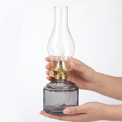 Brilagi - Petroleumlamp MERLIN rookglas/grijs