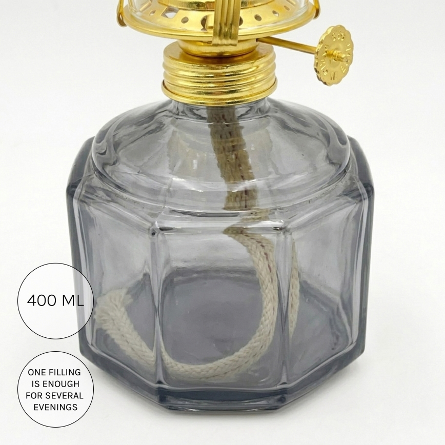 Brilagi - Petroleumlamp MERLIN rookglas/grijs