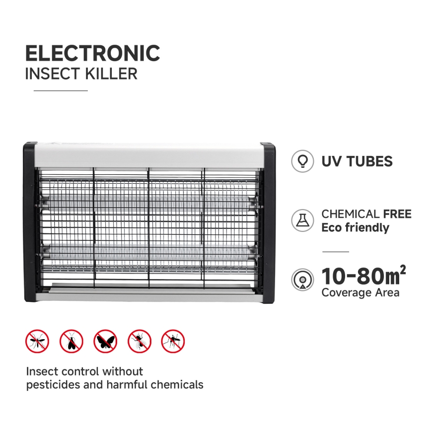 Brilagi - Piège électrique anti-insectes 2x UV / 15 W / 230 V / 80 m²