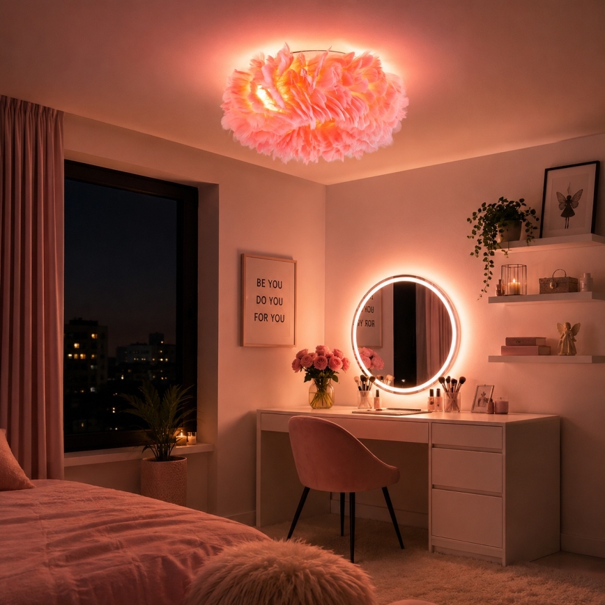 Brilagi - Plafondlamp FEATHER 3xE27/40W/230V Ø 40 cm roze
