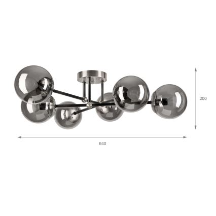 Brilagi - Plafondlamp MALIVA 6xE14/15W/230V mat chroom/gerookt glas
