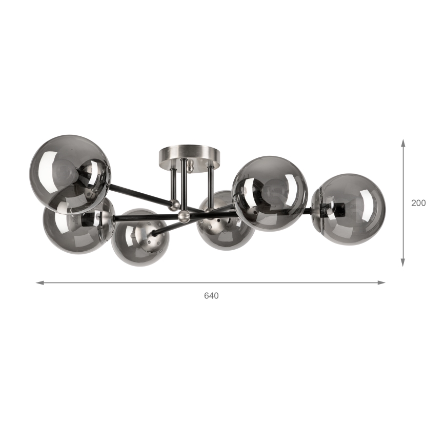 Brilagi - Plafondlamp MALIVA 6xE14/15W/230V mat chroom/gerookt glas