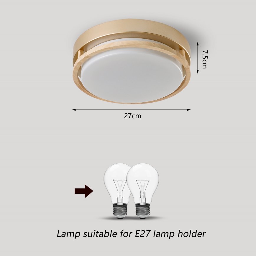 Brilagi - Plafondlamp ORINO 2xE27/40W/230V Ø 27 cm goud/eiken