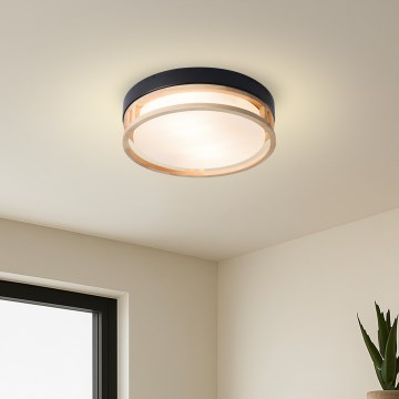 Brilagi - Plafondlamp ORINO 2xE27/40W/230V Ø 27 cm zwart/eiken