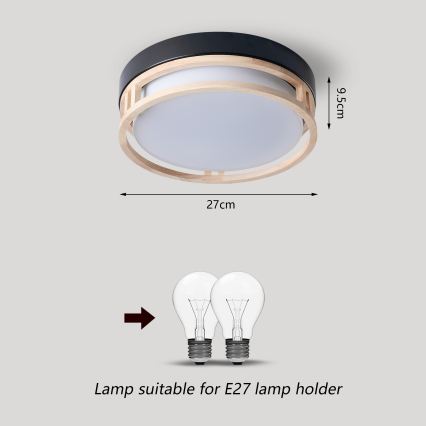 Brilagi - Plafondlamp ORINO 2xE27/40W/230V Ø 27 cm zwart/eiken