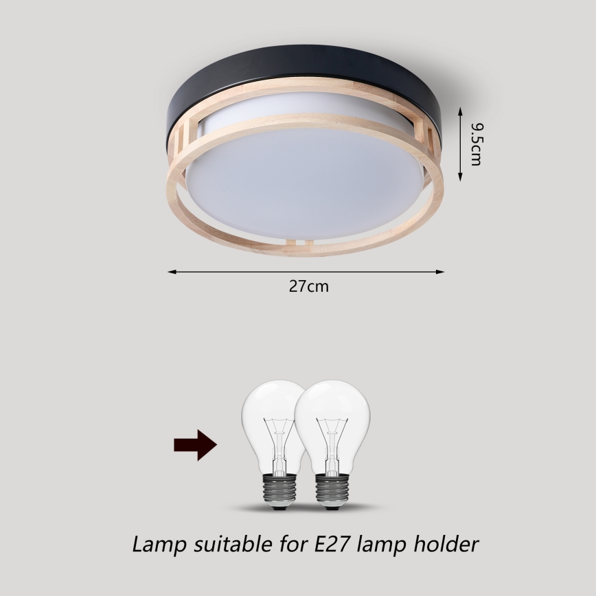 Brilagi - Plafondlamp ORINO 2xE27/40W/230V Ø 27 cm zwart/eiken