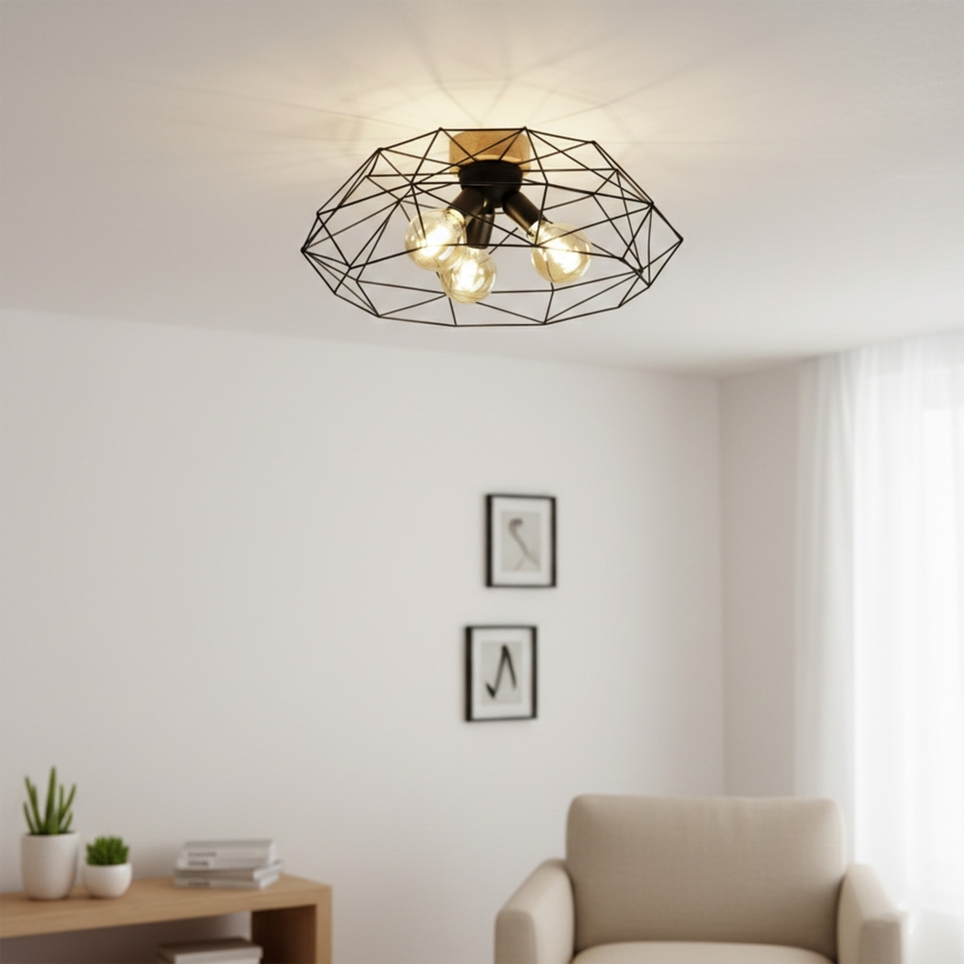Brilagi - Plafondlamp WOODY BASKET 3xE27/60W/230V Ø 60 cm eiken