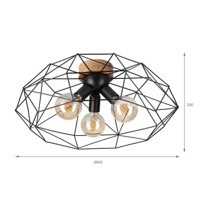 Brilagi - Plafondlamp WOODY BASKET 3xE27/60W/230V Ø 60 cm eiken