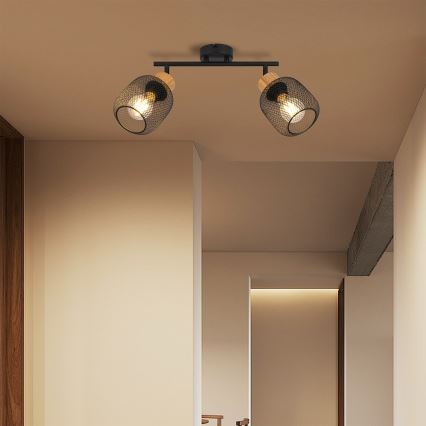 Brilagi - Plafondspot BASKLITE 2xE27/15W/230V rubberhout/zwart