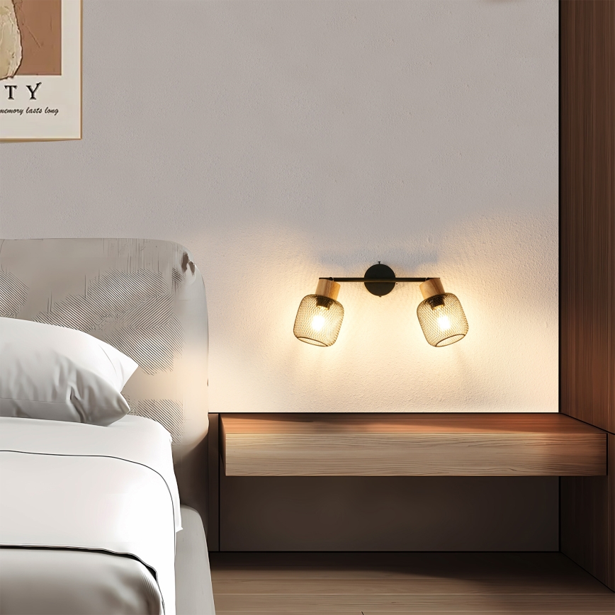 Brilagi - Plafondspot BASKLITE 2xE27/15W/230V rubberhout/zwart