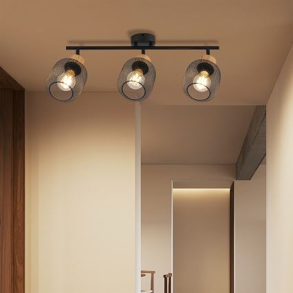 Brilagi - Plafondspot BASKLITE 3xE27/15W/230V rubberhout/zwart