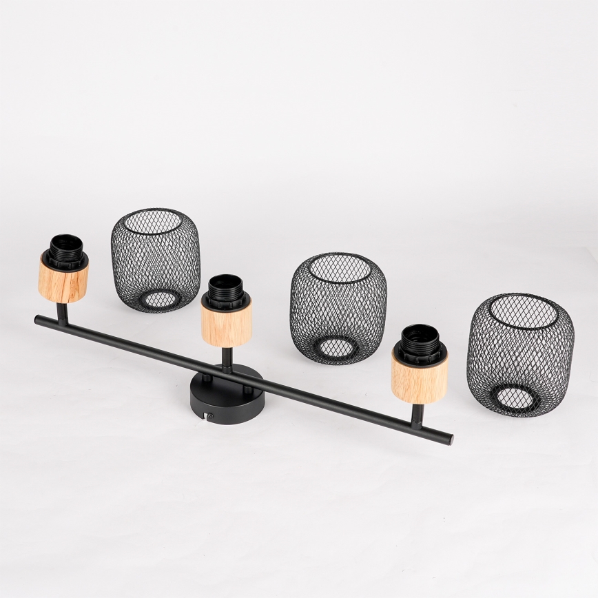 Brilagi - Plafondspot BASKLITE 3xE27/15W/230V rubberhout/zwart