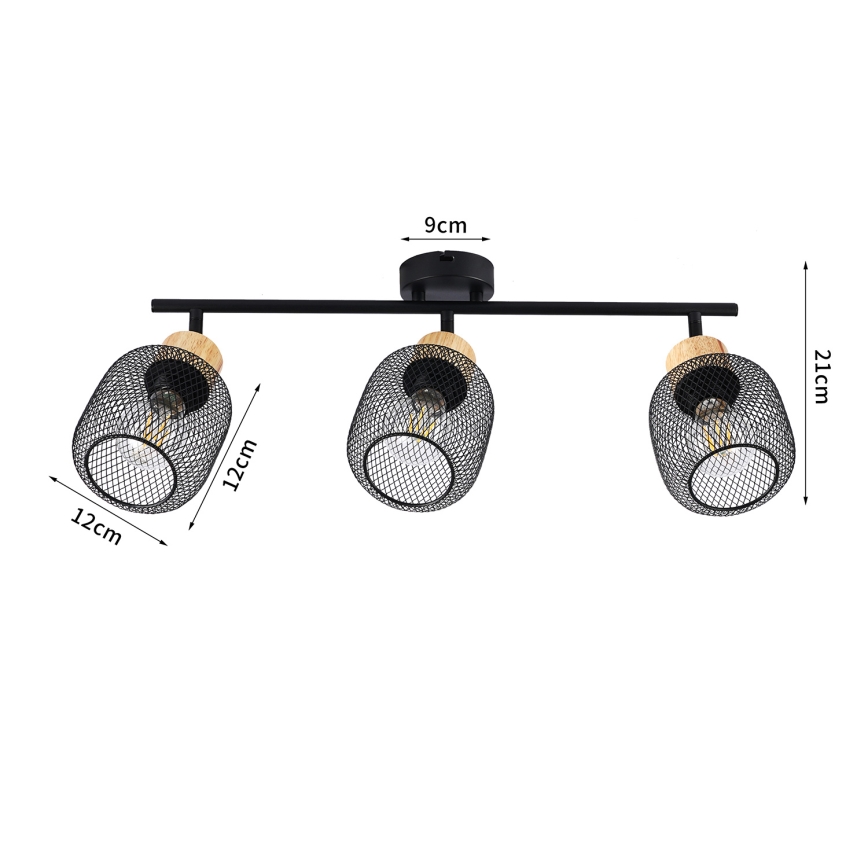Brilagi - Plafondspot BASKLITE 3xE27/15W/230V rubberhout/zwart