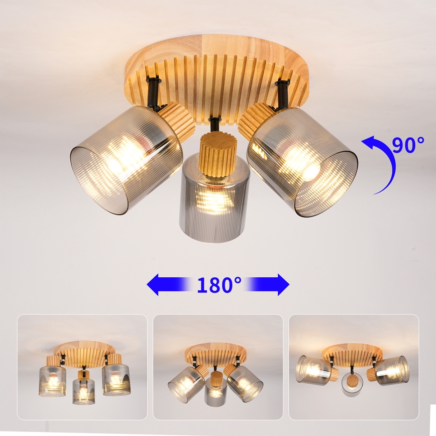 Brilagi - Plafondspot HYGGE 3xE14/15W/230V hout/gerookt glas