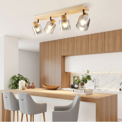 Brilagi - Plafondspot HYGGE 4xE14/15W/230V hout/gerookt glas