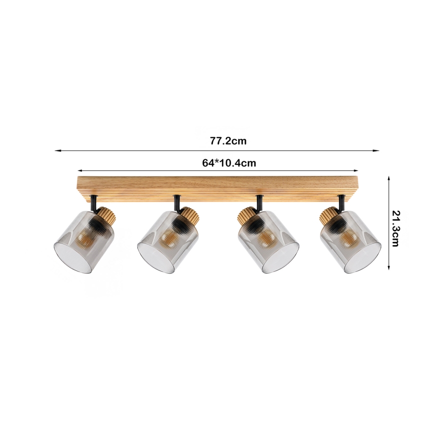 Brilagi - Plafondspot HYGGE 4xE14/15W/230V hout/gerookt glas