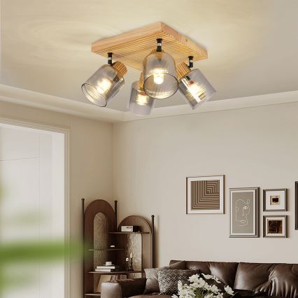 Brilagi - Plafondspot HYGGE 4xE14/15W/230V hout/rookglas
