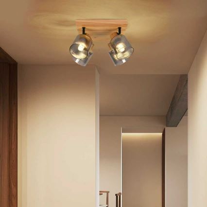 Brilagi - Plafondspot HYGGE 4xE14/15W/230V hout/rookglas