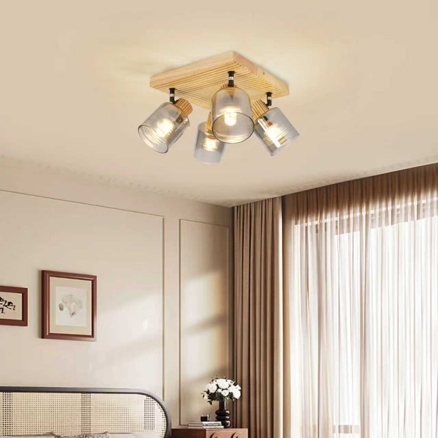 Brilagi - Plafondspot HYGGE 4xE14/15W/230V hout/rookglas