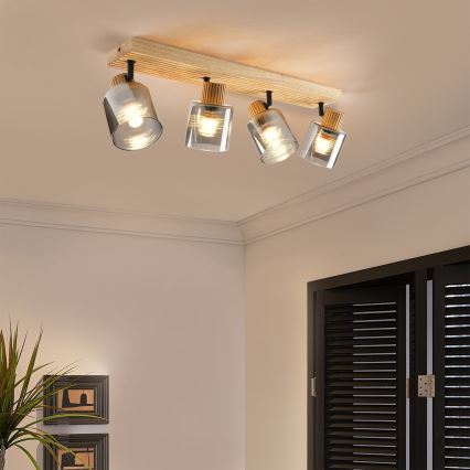 Brilagi - Plafondspot HYGGE 4xE14/15W/230V rubberhout/rookglas