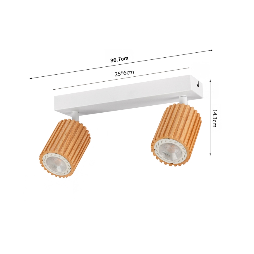 Brilagi - Plafondspot MODERN WOOD 2xGU10/8W/230V rubberhout/wit