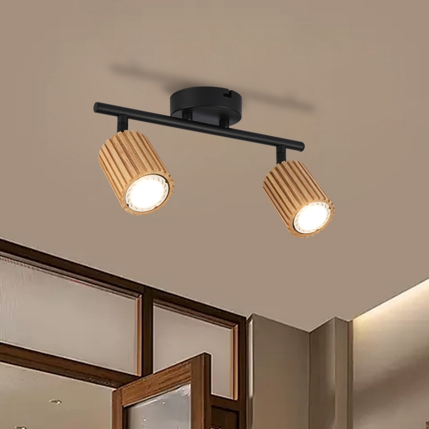 Brilagi - Plafondspot MODERN WOOD 2xGU10/8W/230V rubberhout/zwart