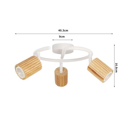 Brilagi - Plafondspot MODERN WOOD 3xGU10/8W/230V rubberhout/wit