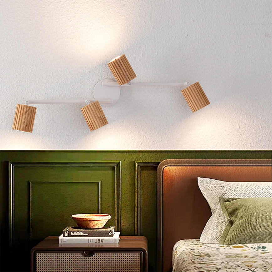 Brilagi - Plafondspot MODERN WOOD 4xGU10/8W/230V rubberhout/wit