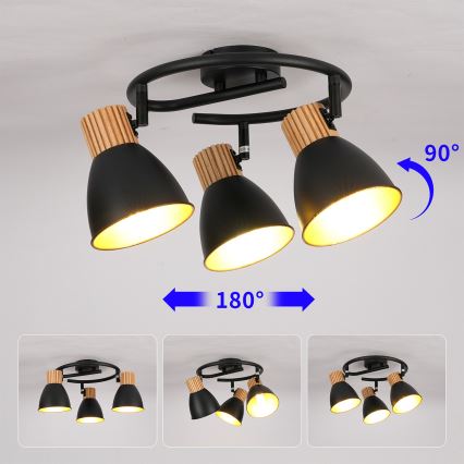 Brilagi - Plafondspot ODENSE 3xE14/10W/230V hout/zwart