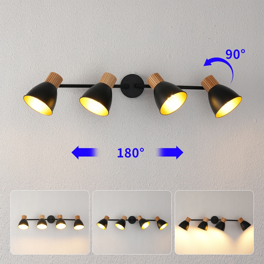Brilagi - plafondspot ODENSE 4xE14/10W/230V rubberhout/zwart