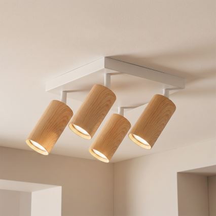 Brilagi - Plafondspot SELE SQUARE 4xGU10/30W/230V wit/eiken decor