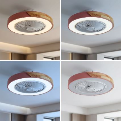 Brilagi - Dimbare LED-plafondlamp met ventilator LED/38W/230V 3000–6500K Ø 50 cm roze/eik + afstandsbediening