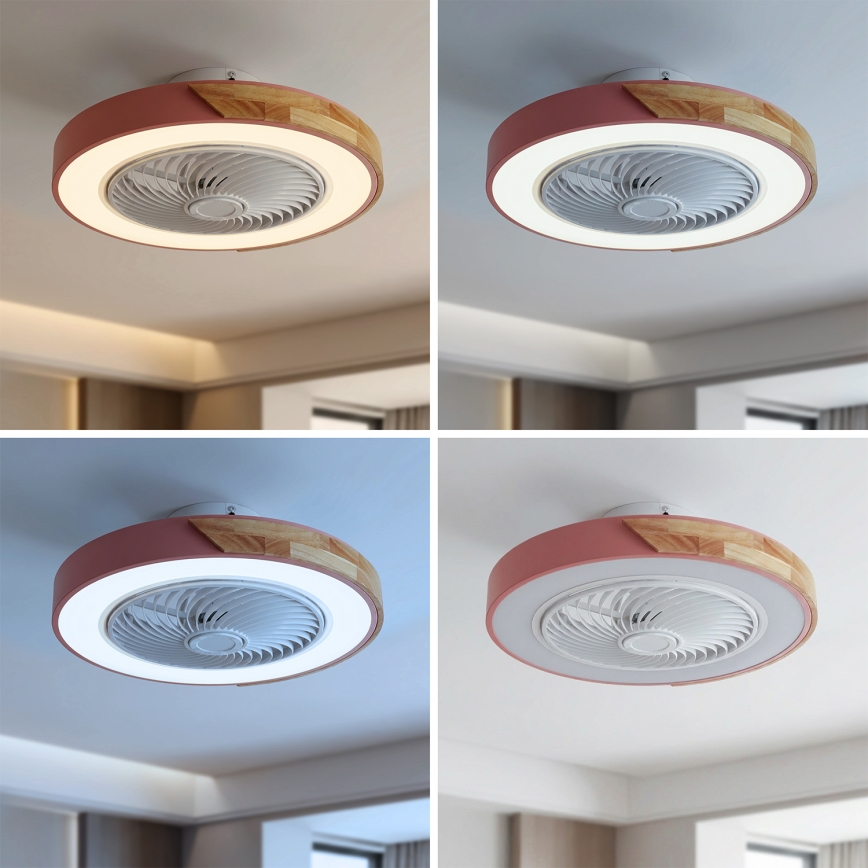 Brilagi - Dimbare LED-plafondlamp met ventilator LED/38W/230V 3000–6500K Ø 50 cm roze/eik + afstandsbediening