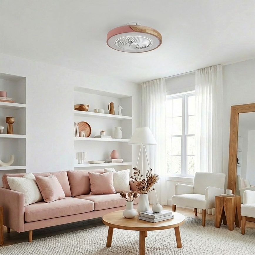 Brilagi - Dimbare LED-plafondlamp met ventilator LED/38W/230V 3000–6500K Ø 50 cm roze/eik + afstandsbediening