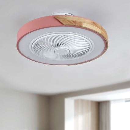 Brilagi - Dimbare LED-plafondlamp met ventilator LED/38W/230V 3000–6500K Ø 50 cm roze/eik + afstandsbediening