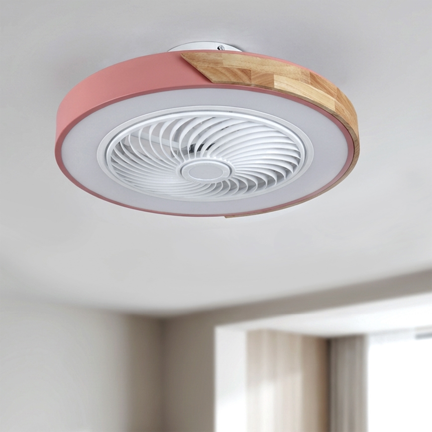 Brilagi - Dimbare LED-plafondlamp met ventilator LED/38W/230V 3000–6500K Ø 50 cm roze/eik + afstandsbediening