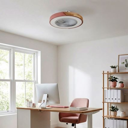 Brilagi - Dimbare LED-plafondlamp met ventilator LED/38W/230V 3000–6500K Ø 50 cm roze/eik + afstandsbediening