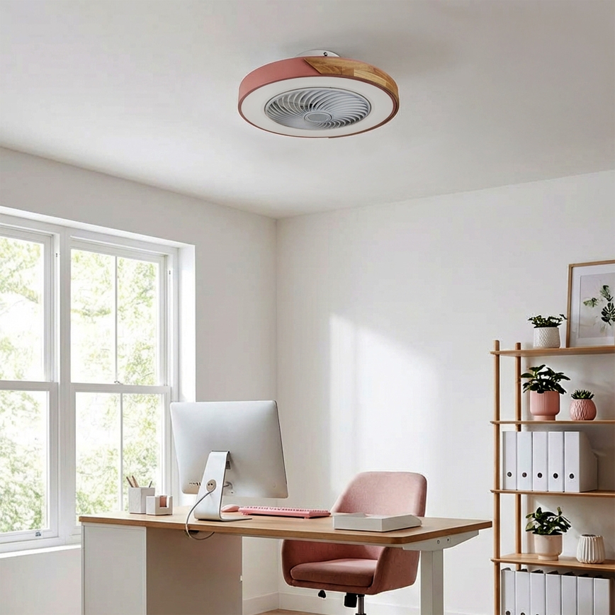 Brilagi - Dimbare LED-plafondlamp met ventilator LED/38W/230V 3000–6500K Ø 50 cm roze/eik + afstandsbediening