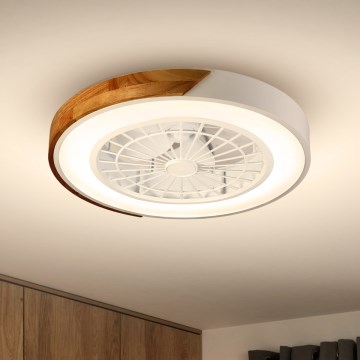 Brilagi - Plafonnier à intensité variable avec ventilateur LED/30W/230V 3000-6500K blanc/chêne + Télécommande