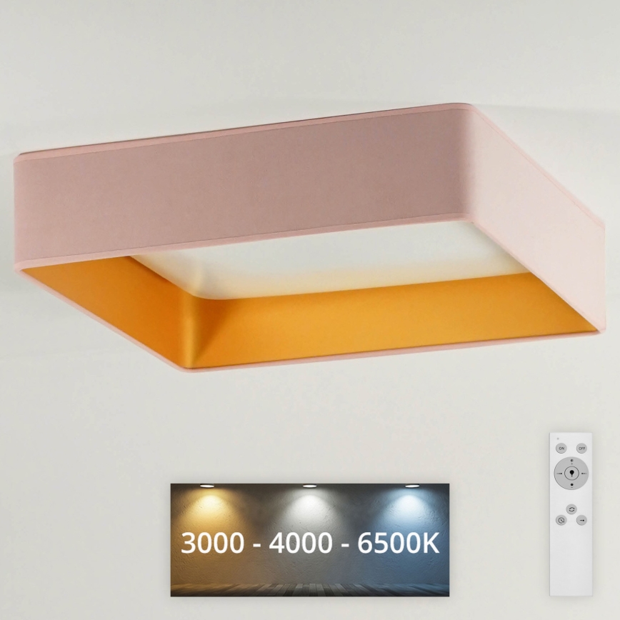 Brilagi - Plafonnier à intensité variable LED VELVET SQUARE LED/24W/230V 3000/4000/6500K + télécommande rose