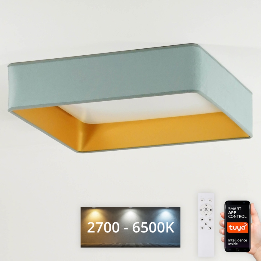 Brilagi - Plafonnier à intensité variable VELVET SQUARE SMART LED/36W/230V 2700-6500K Wi-Fi Tuya + télécommande menthe